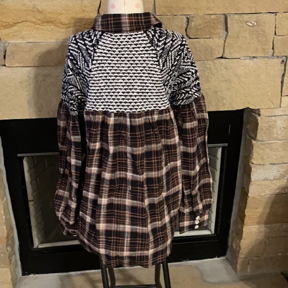 NWT Free People knit sleeve flannel button up - Picture 3 of 4